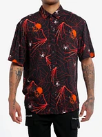 Skull Bats Allover Print Woven Button-Up