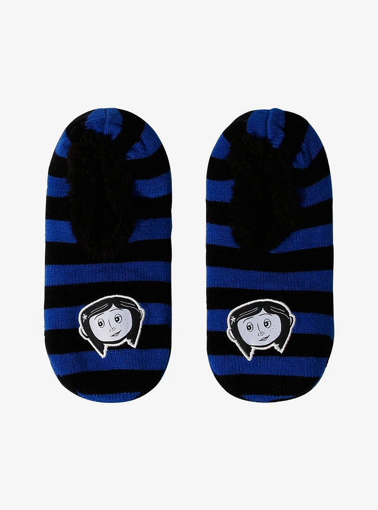 Coraline Black & Blue Stripe Cozy Slipper Socks