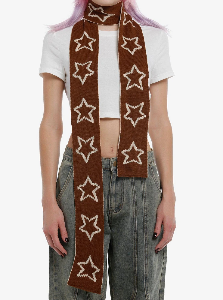 Brown & Tan Stars Knit Scarf