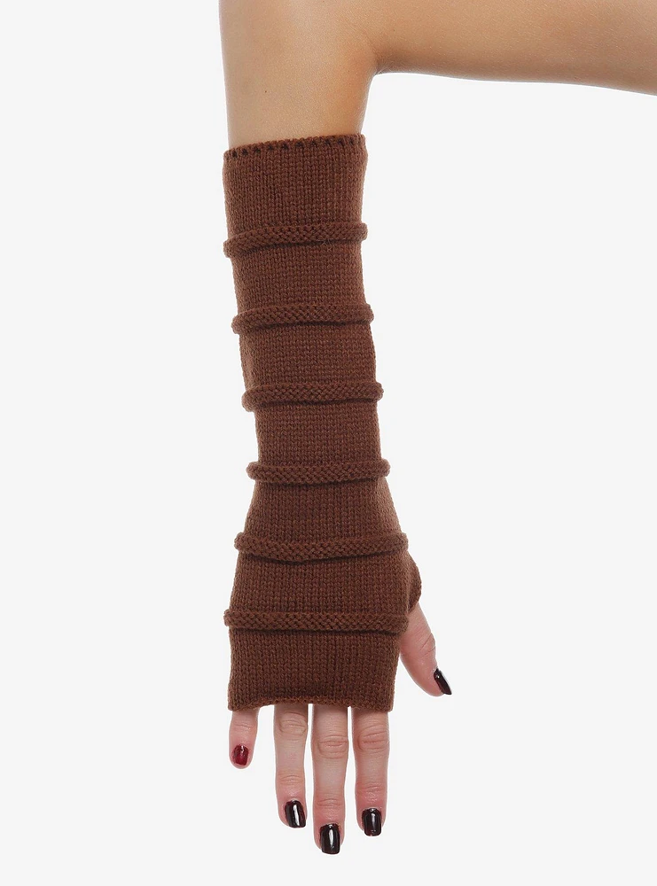 Brown Texture Knit Arm Warmers