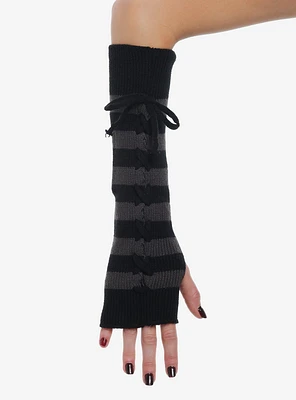 Black & Grey Stripe Lace-Up Arm Warmers