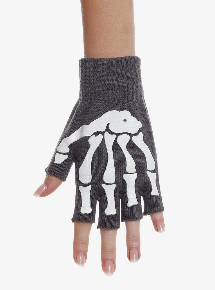 Skeleton Grey Fingerless Gloves