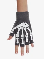 Skeleton Grey Fingerless Gloves