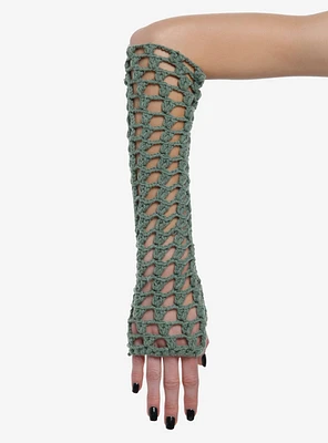 Green Cutout Crochet Arm Warmers