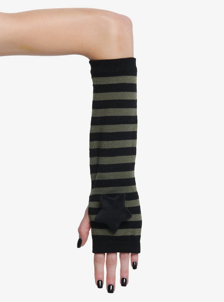 Olive & Black Stripe Star Plush Arm Warmers