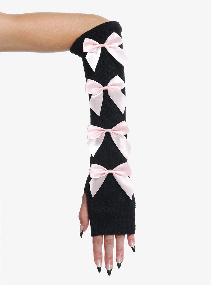 Black & Pink Bow Arm Warmers