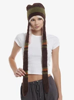 Brown & Green Fuzzy Beanie Scarf