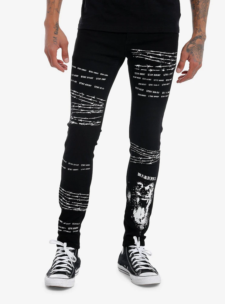 Social Collision Stay Away Printed Black Stinger Jeans