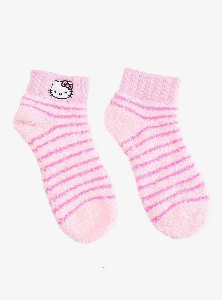 Hello Kitty Pink Stripe Fuzzy Ankle Socks