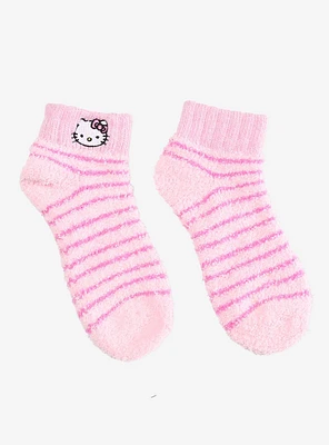 Hello Kitty Pink Stripe Fuzzy Ankle Socks