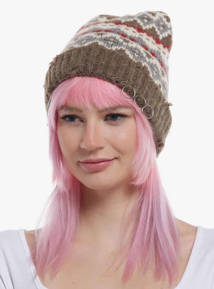 Brown Fair Isle Hardware Beanie