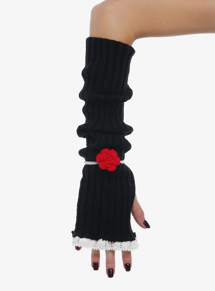 Red Rose Lace Slouchy Arm Warmers