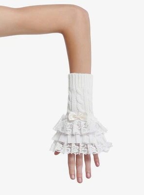 White Lace Tiered Bow Arm Warmers