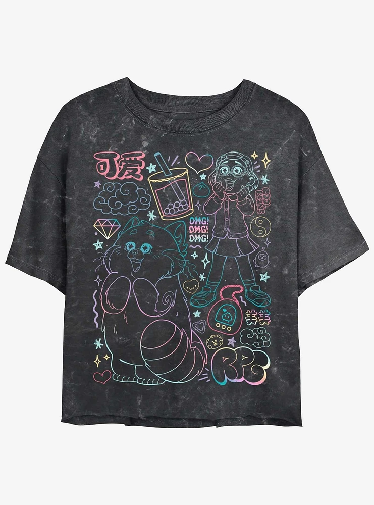 Disney Pixar Turning Red Meilin Panda Super Doodle Girls Mineral Wash Crop T-Shirt