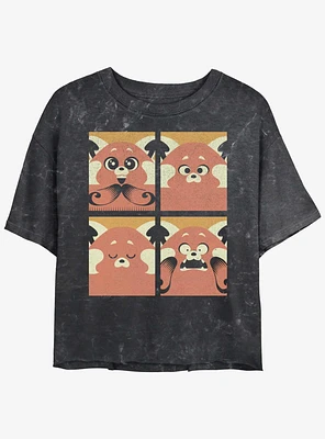 Disney Pixar Turning Red Meilin Panda Grid Girls Mineral Wash Crop T-Shirt