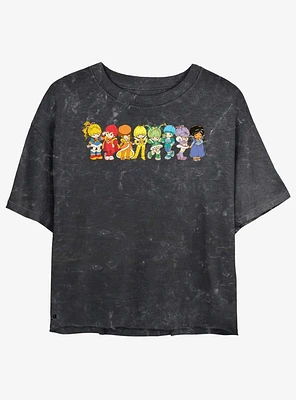 Rainbow Brite Line Up Girls Mineral Wash Crop T-Shirt