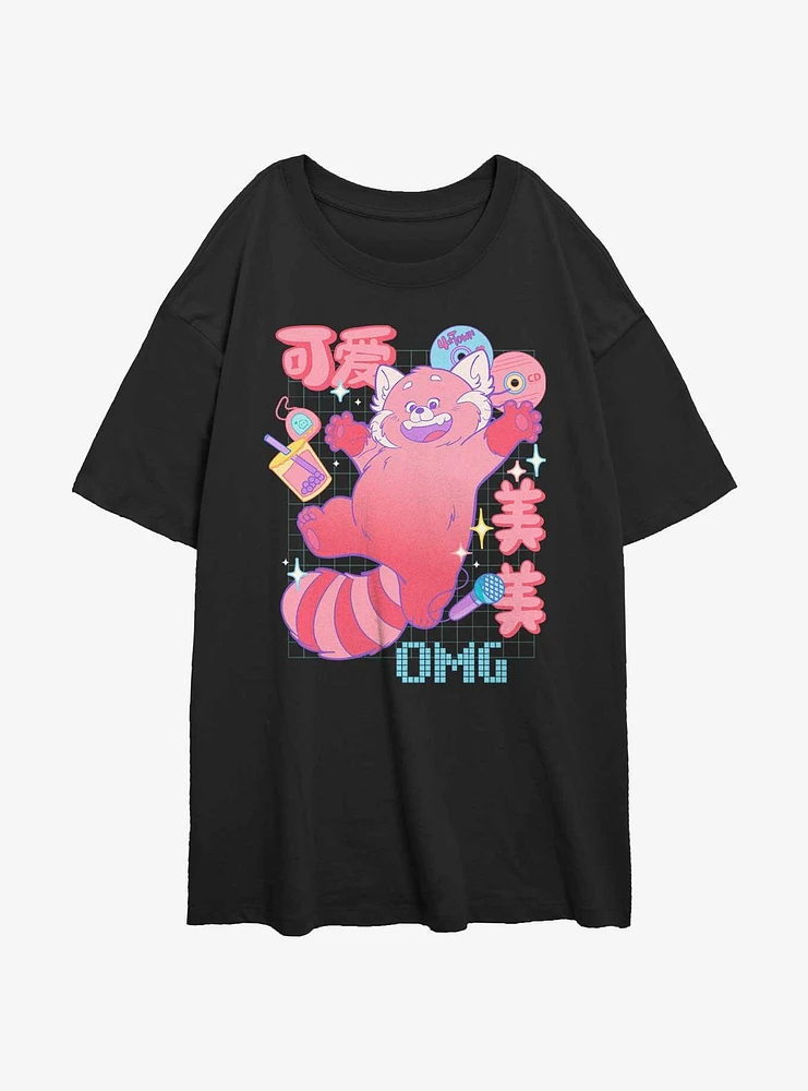 Disney Pixar Turning Red Meilin Panda Schematics Girls Oversized T-Shirt