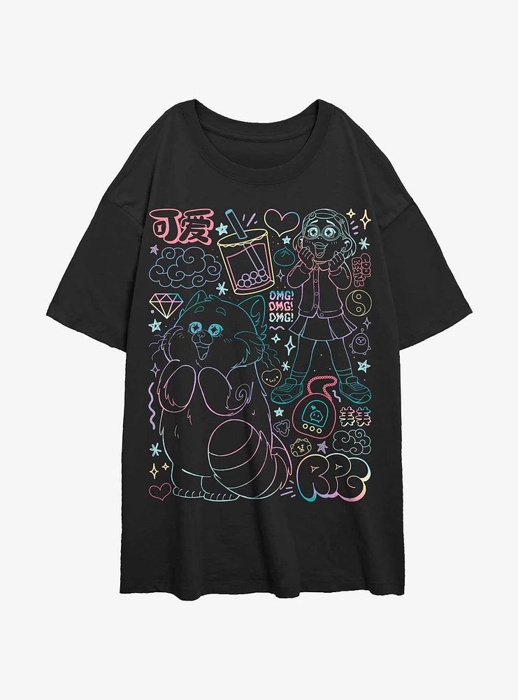 Disney Pixar Turning Red Meilin Panda Super Doodle Girls Oversized T-Shirt