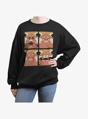 Disney Pixar Turning Red Meilin Panda Grid Girls Oversized Sweatshirt