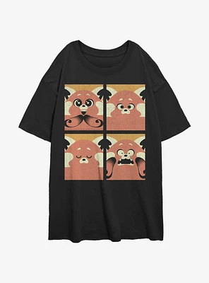 Disney Pixar Turning Red Meilin Panda Grid Girls Oversized T-Shirt