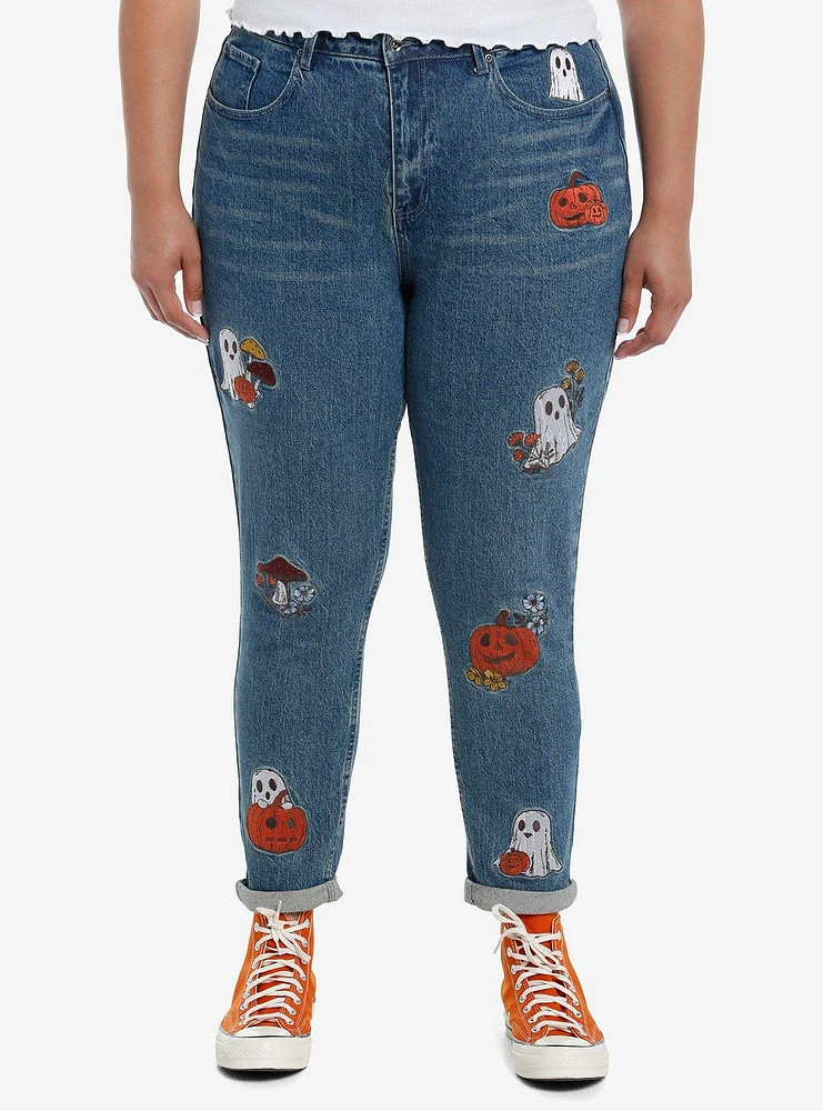 Thorn & Fable Autumn Ghost Embroidered Mom Jeans Plus