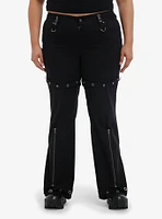 Black Grommet Zipper Flare Pants Plus