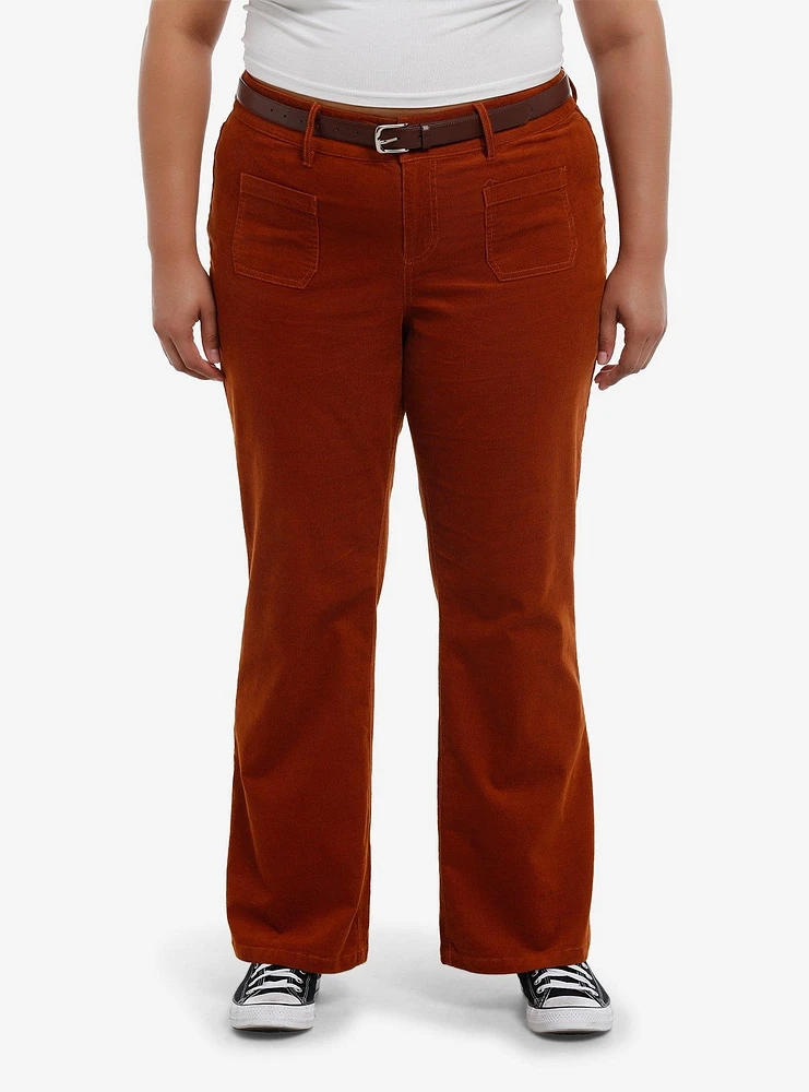 Burnt Orange Belted Corduroy Pants Plus