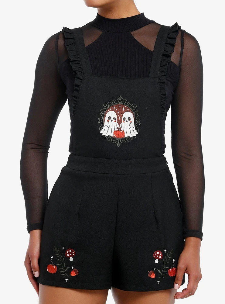 Thorn & Fable Ghost Mushroom Embroidered Shortalls