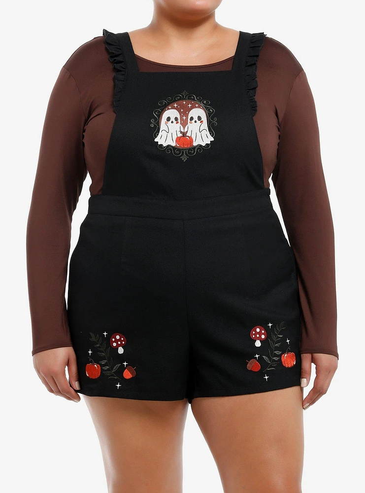 Thorn & Fable Ghost Mushroom Embroidered Shortalls Plus