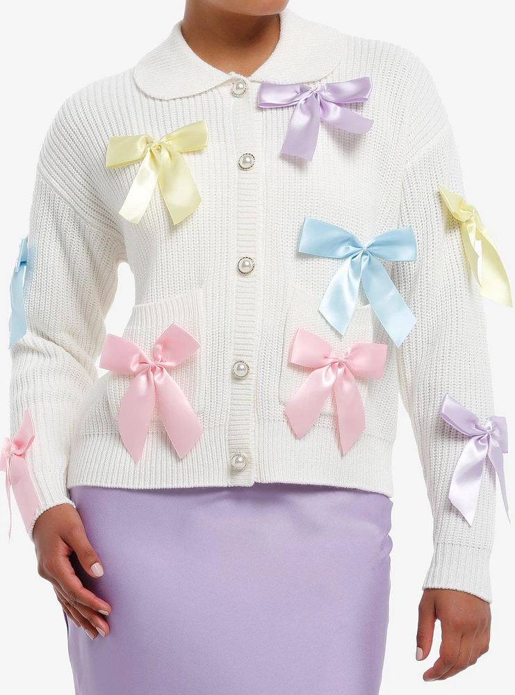 Sweet Society Pastel Bow Pearl Button Girls Cardigan