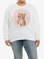 Sweet Society Kitten Portrait Knit Girls Oversized Sweater Plus