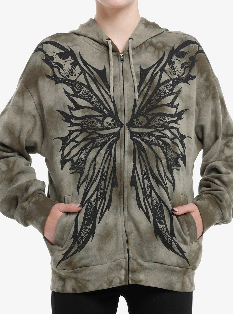 Thorn & Fable Skeleton Fairy Wings Tie-Dye Girls Hoodie