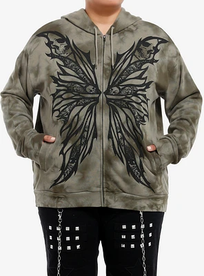 Thorn & Fable Skeleton Fairy Wings Tie-Dye Girls Zip-Up Hoodie Plus