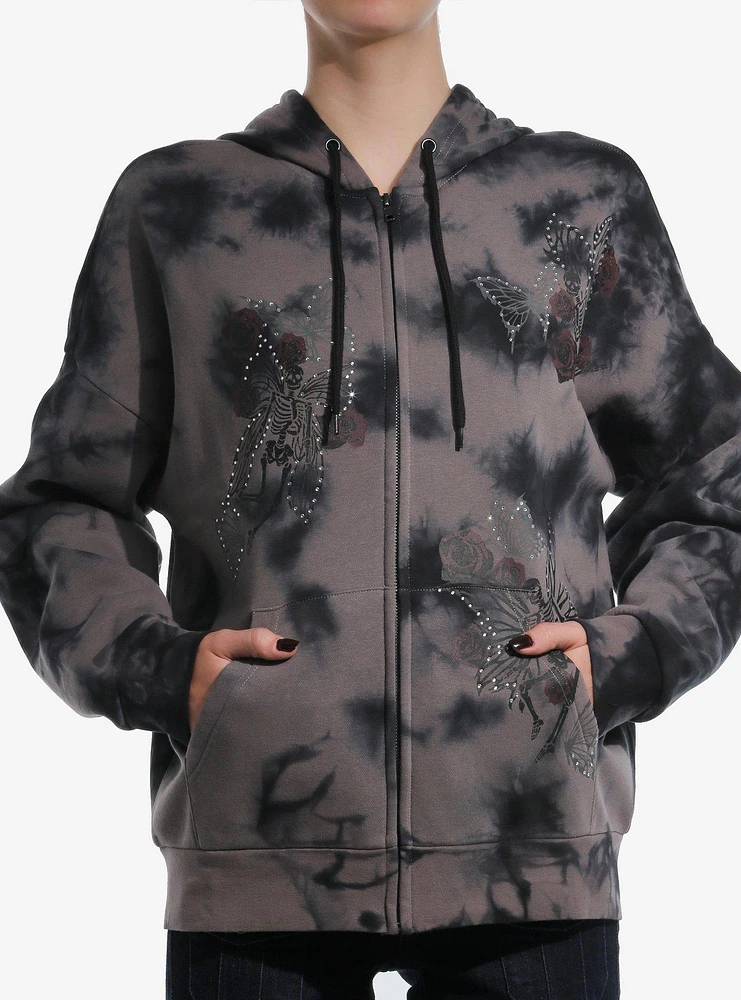 Thorn & Fable Skeleton Fairy Rhinestone Tie-Dye Girls Hoodie