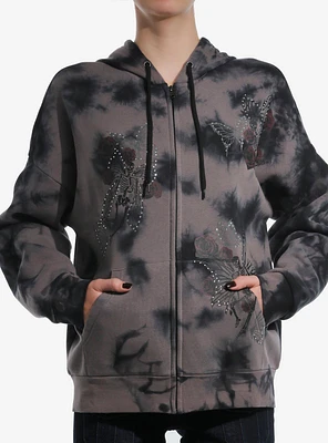 Thorn & Fable Skeleton Fairy Rhinestone Tie-Dye Girls Hoodie