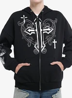 Social Collision Silver Foil Crosses Girls Hoodie