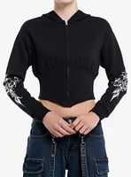 Social Collision Silver Cross Corset Girls Crop Hoodie