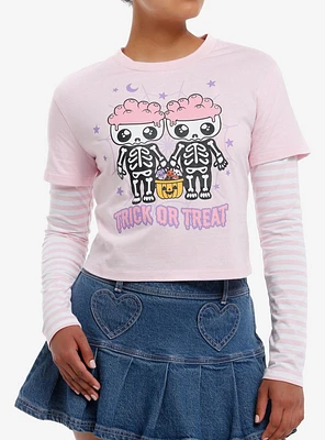 Sweet Society Skeleton Pink Stripe Girls Twofer Long-Sleeve