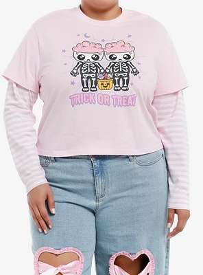 Sweet Society Skeleton Pink Stripe Girls Twofer Long-Sleeve Plus