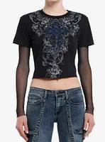 Social Collision Gothic Cross & Fishnet Girls Long-Sleeve Twofer