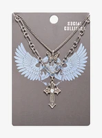 Social Collision Butterfly Cross Layered Necklace