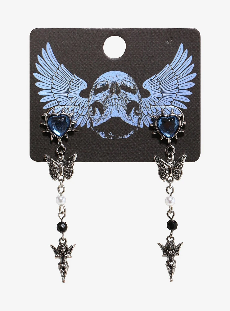 Social Collision Blue Heart Cherub Earrings