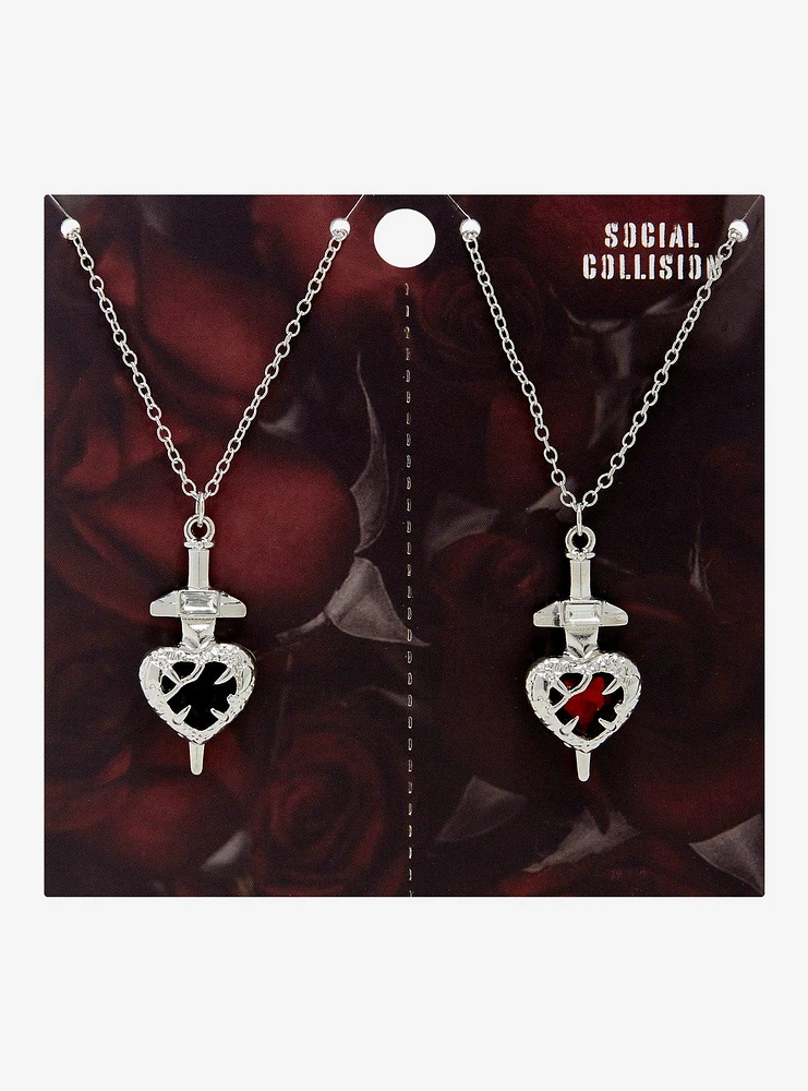 Social Collision Heart Gem Dagger Best Friend Necklace Set