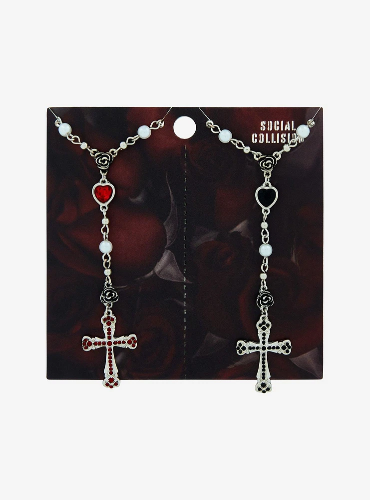 Social Collision Cross Heart Rosary Best Friend Necklace Set