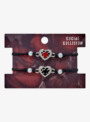 Social Collision Heart Gem Best Friend Cord Bracelet Set