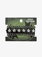 Social Collision Star & Chain Faix Leather Bracelet