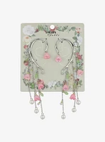 Thorn & Fable Pink Flower Pearl Cuff Earring Set