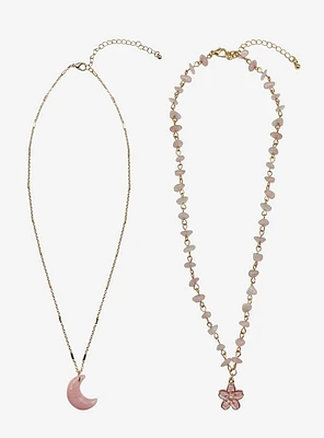 Sweet Society Pink Sakura Moon Crystal Necklace Set