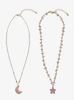 Sweet Society Pink Sakura Moon Crystal Necklace Set