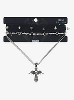 Social Collision Winged Skull Cross Necklace Set